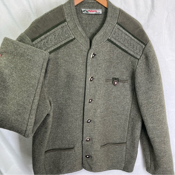 Vintage Mens Cardigan Alphorn Trachtenmode Von Alder Worsted Wool Green Size 52 - Picture 16 of 16